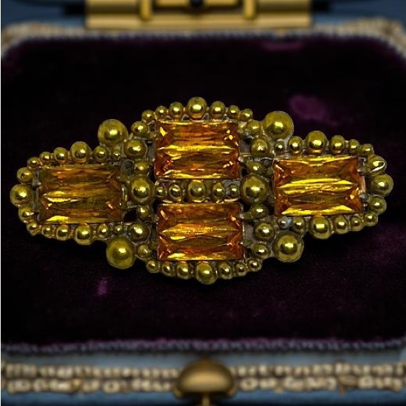 Rare Elegant vintage emerald cut Gold tone cider orange Brooch art deco pin MCM - Picture 1 of 13